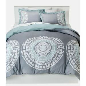 Room Essentials TARGET Boho BLUE GRAY Duvet Cover & 2 Pillowcases SET FULL QUEEN